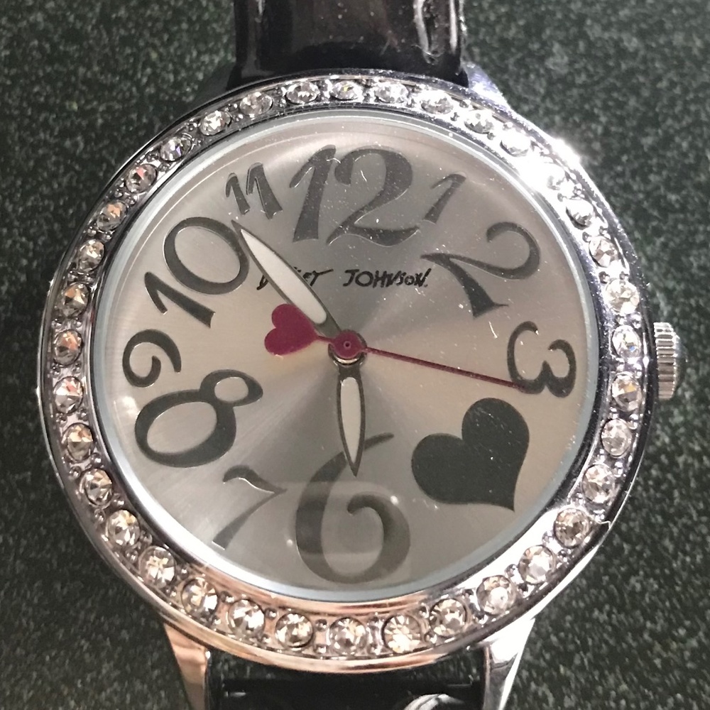 Betsey Johnson Women’s Watch with Black Leather Band